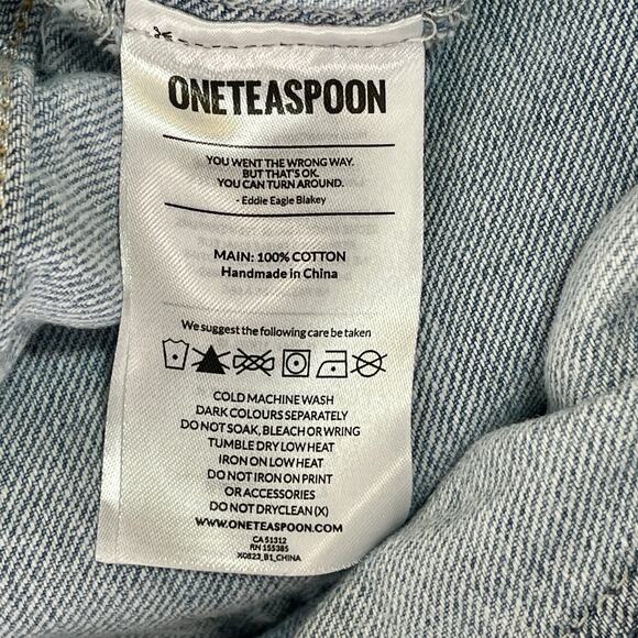 One Teaspoon Women Medium Shabbies Lt Blue Drawstring Jeans Distressed Cropped - Picture 5 of 5